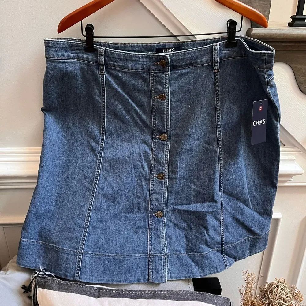 Chaps Button Down Denim Skirt sz 18W NWT